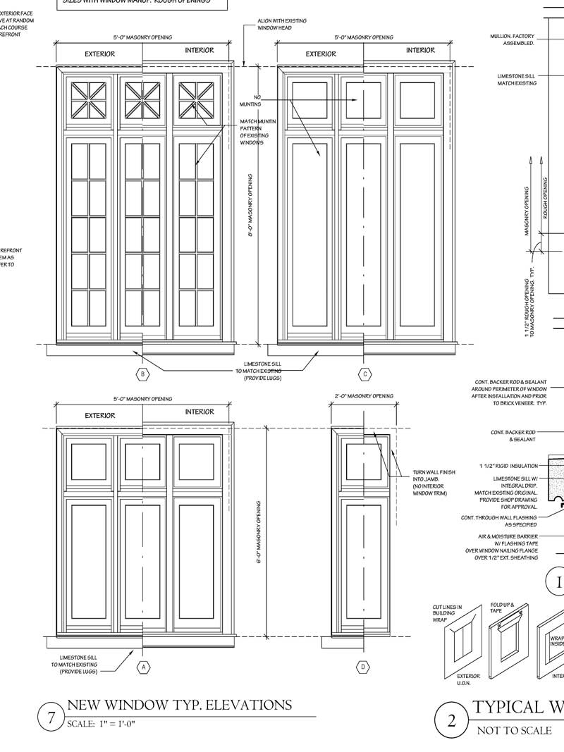 Architectural window plans by Revival Architecture for the Mississippi County Courthouse.