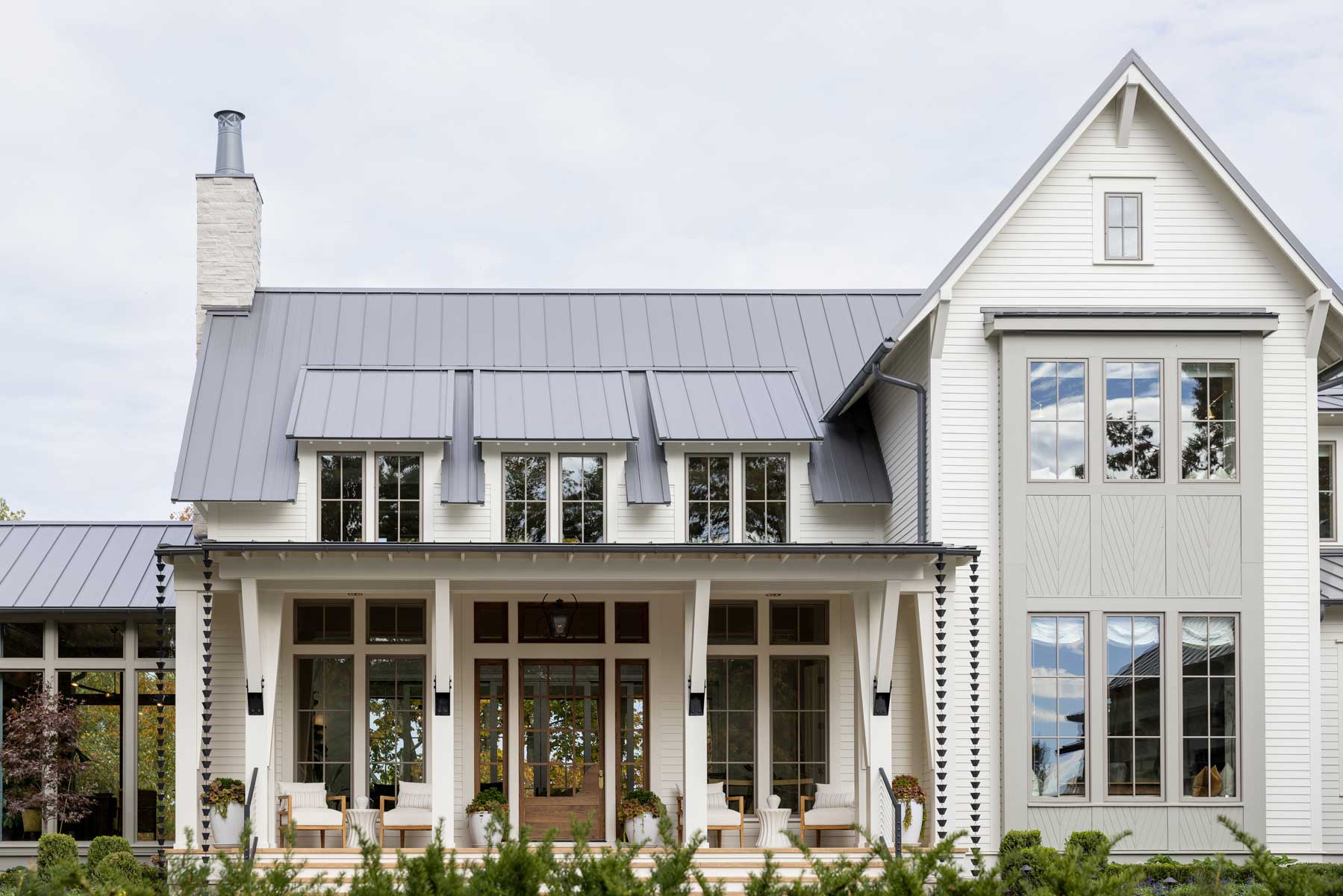 The front porch and exterior of the Southern Living Idea House 2023 in Leiper's Fork, TN, which features Marvin windows and doors.