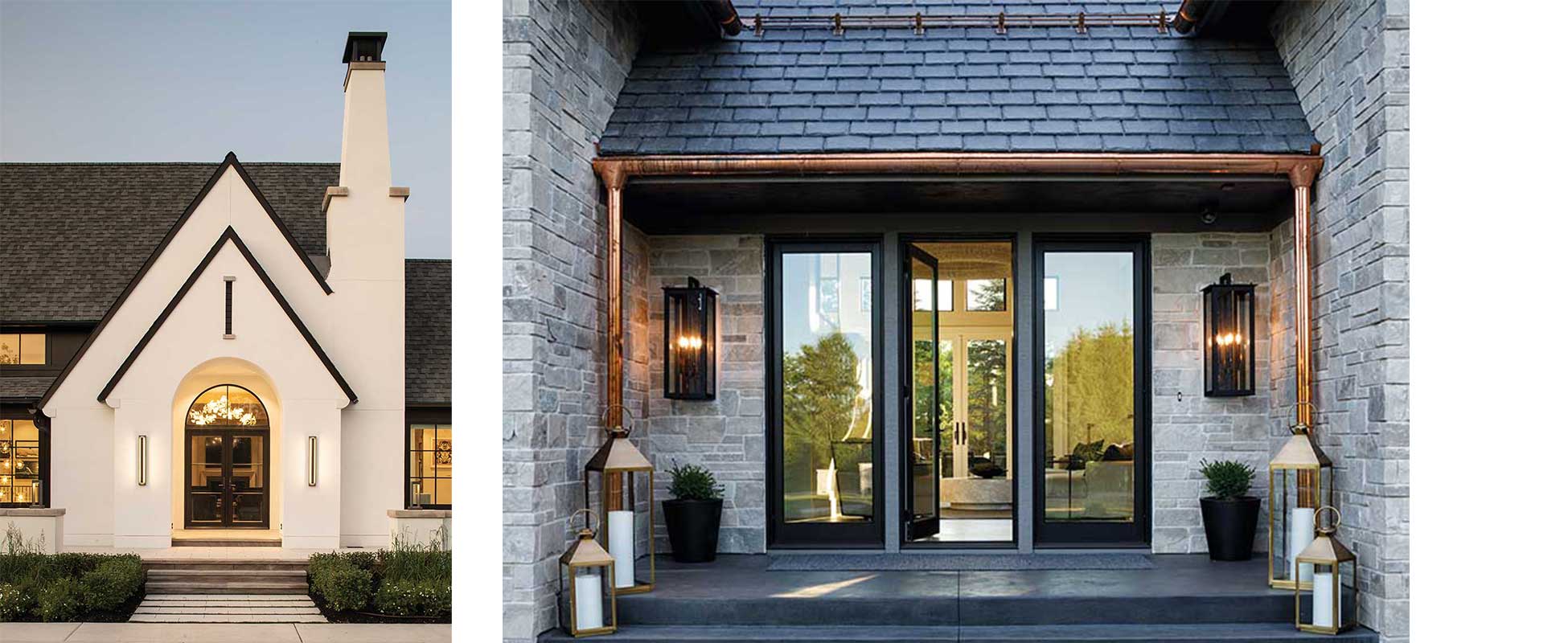 A Modern home featuring Marvin Modern windows and an arched transom over the entry door and a home featuring a Marvin Elevate Inswing French Door
