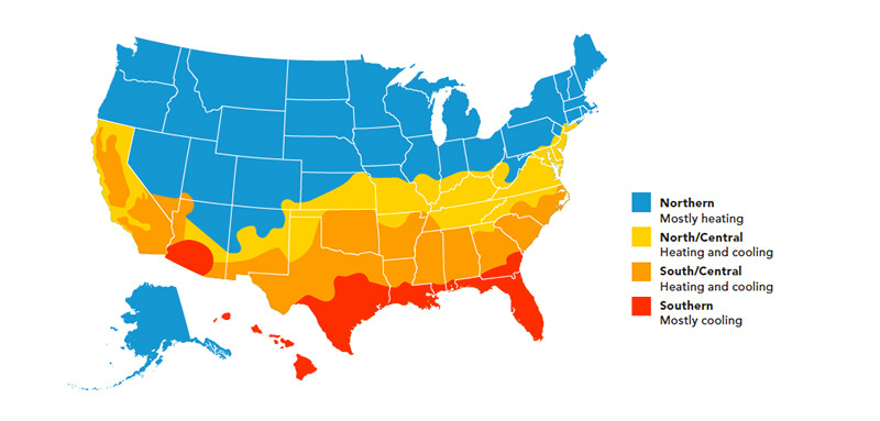Climate zone chart to help with Energy Star recommendations throughout the United States of America
