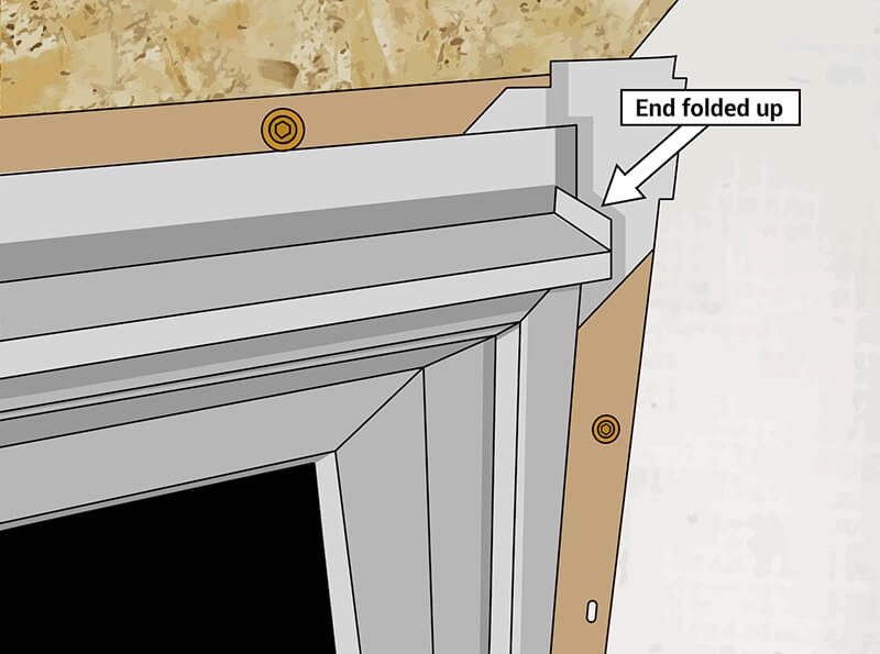 Illustration of how to fold flashing ends up or down