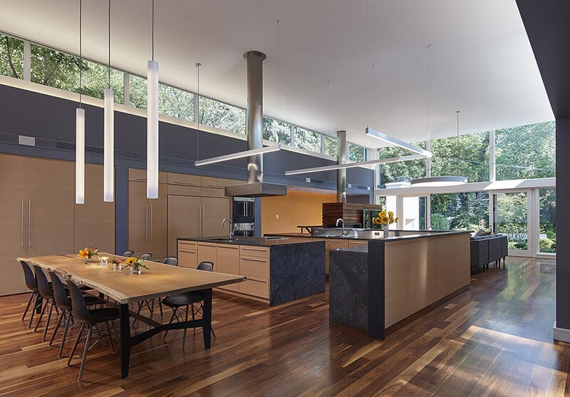 Modern style kitchen with large Marvin Windows and Doors