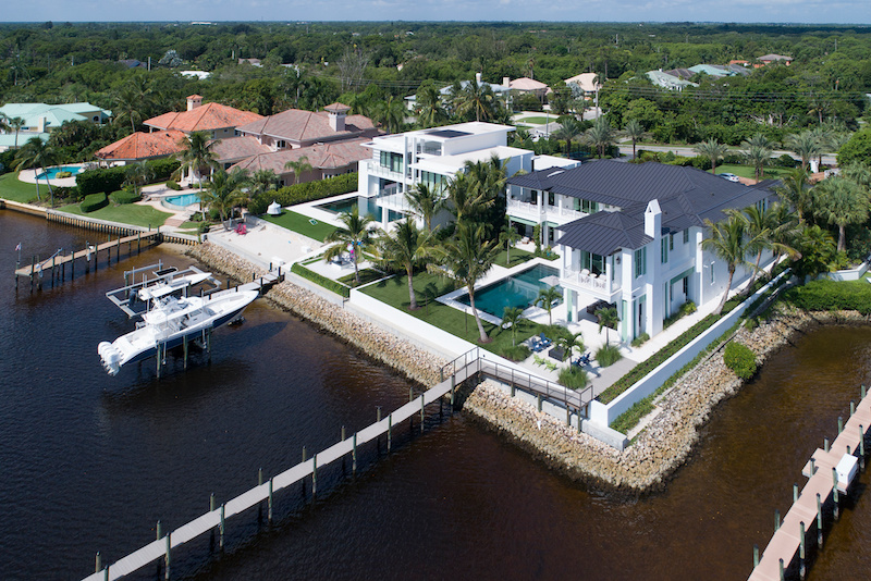 An overhead shot of a home in Jupiter, Florida, featuring Marvin Coastline Multi Slide Door, Coastline Picture Windows and a Coastline Outswing French Door.