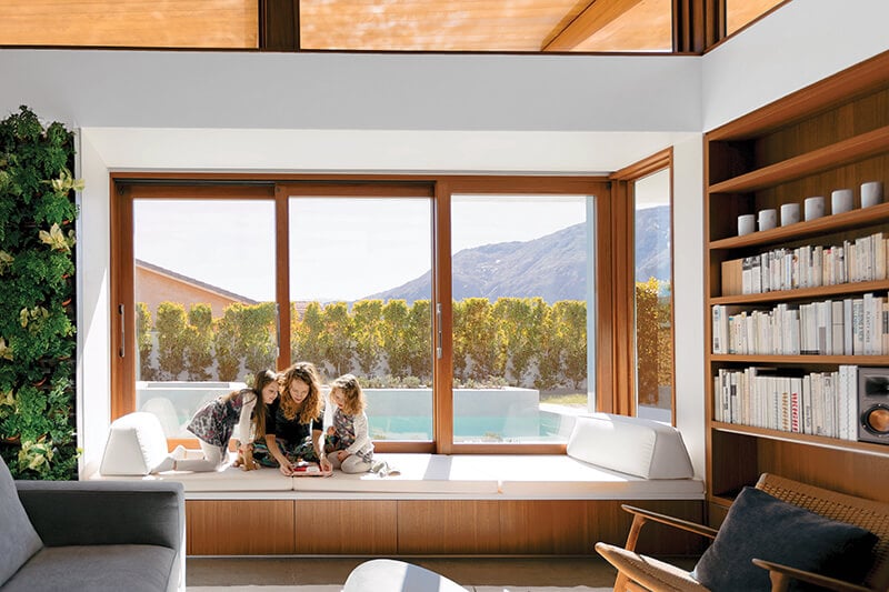 A window seat in the Turkel family’s Axiom Desert House in Palm Springs, California.