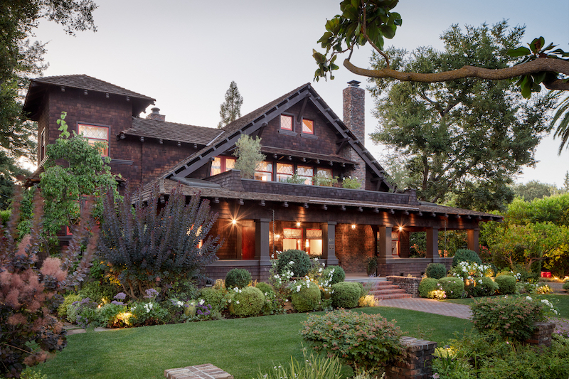 The front elevation of a classic Craftsman-style house located in Palo Alto, California.