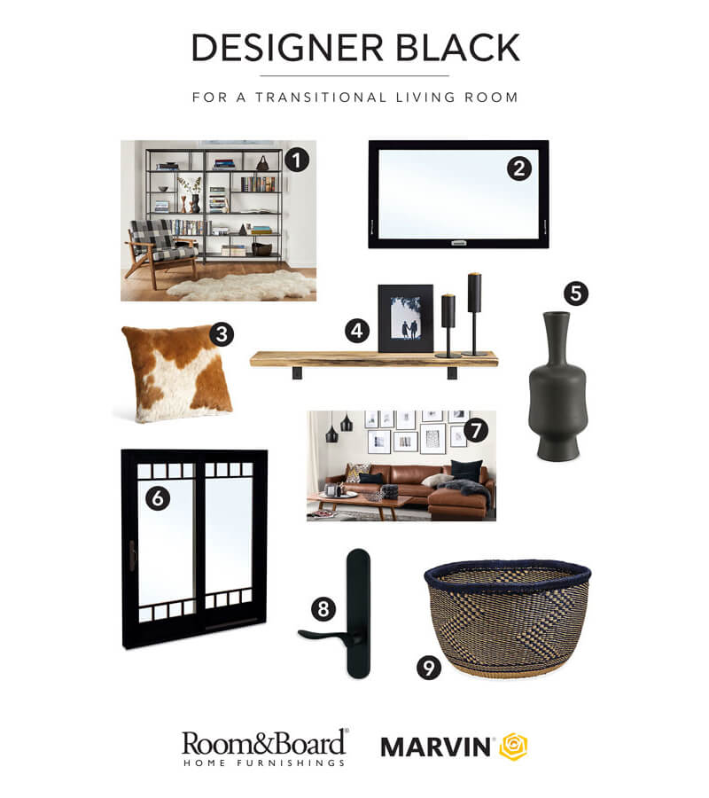 Marvin and Room&Board Home Furnishings Designer Black Living Room Combinations