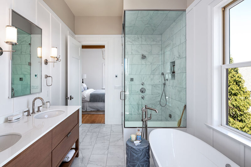 Kate Gelfand Designed bathroom with a Marvin Double Hung Window