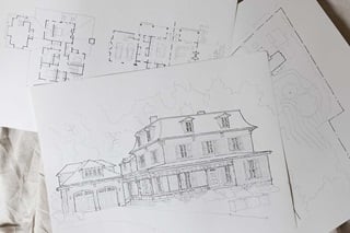 Drawings of Hadley House, a renovated mid-19th-century home in Massachusetts.
