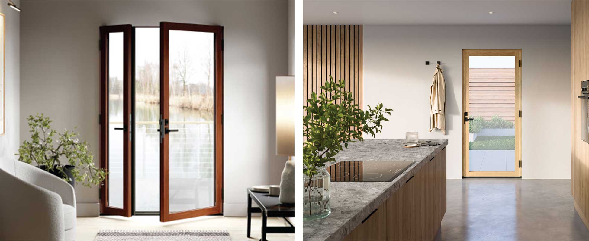 A modern kitchen featuring a Marvin Ultimate Inswing Door