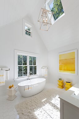 Bathroom with vaulted ceiling and Marvin Windows