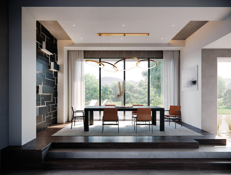 A modern, minimalist living room featuring Marvin Signature Modern windows and doors.