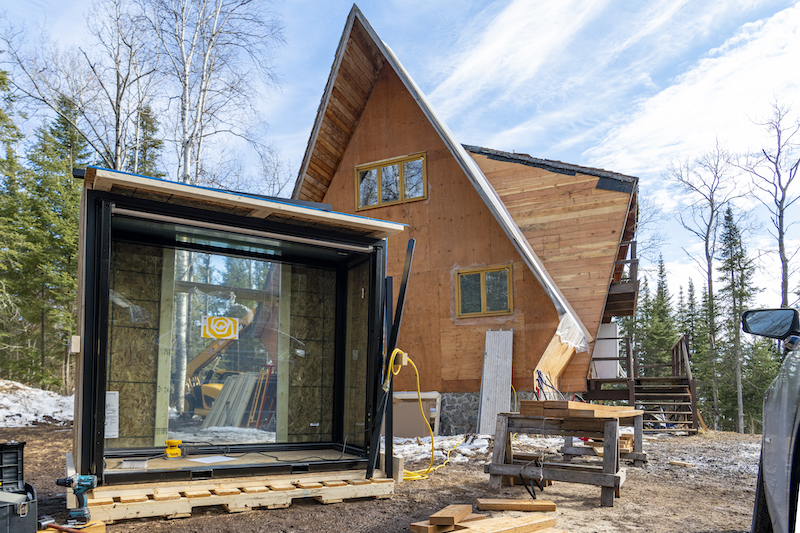 Marvin Skycove delivered to The Minne Stuga, an A-frame cabin in Grand Marais, MN.