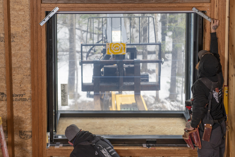 An interior photo of installing Marvin Skycove at The Minne Stuga, an A-frame cabin in Grand Marais, MN.