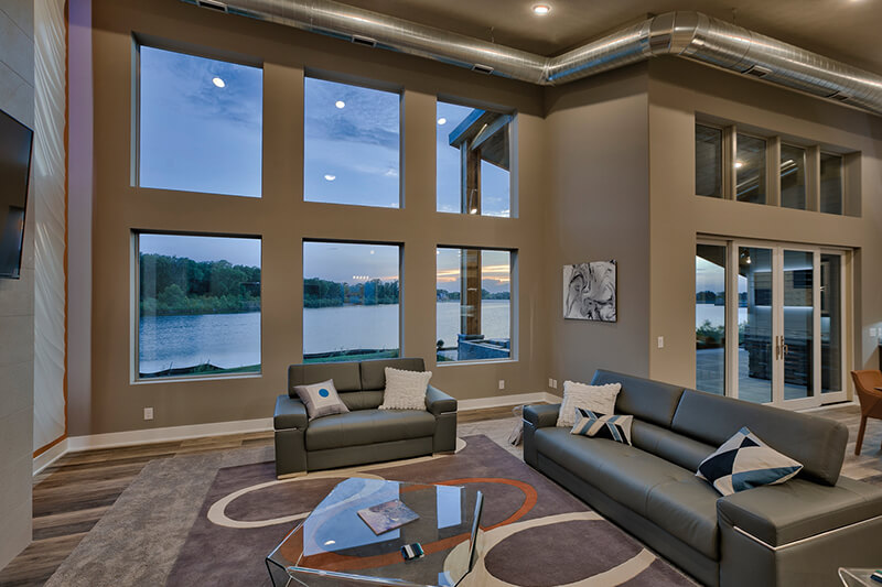 Large living room with large Marvin Windows