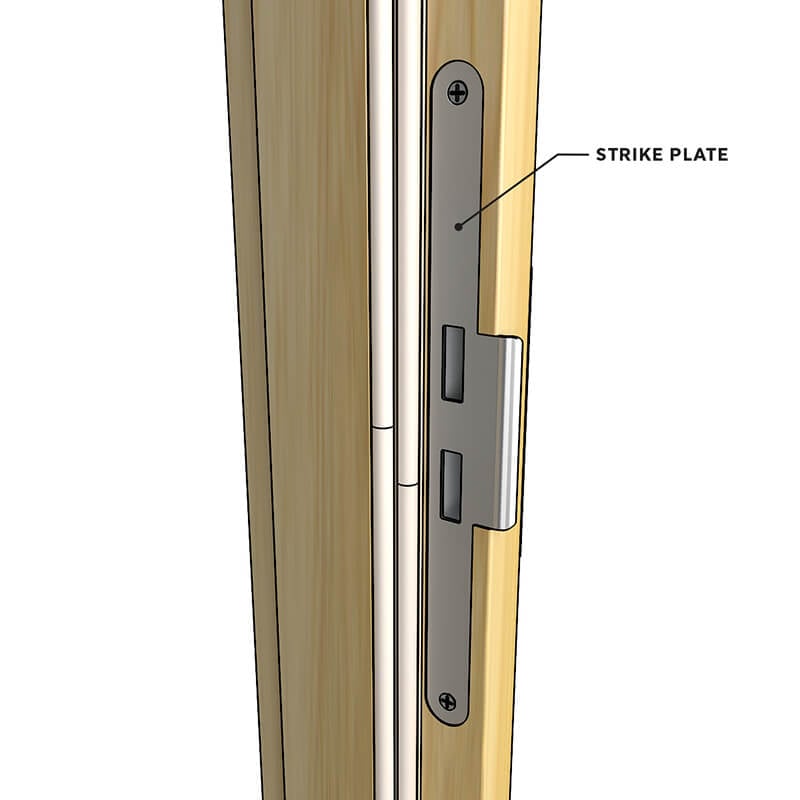 A close-up diagram showing a strikeplate on a door.