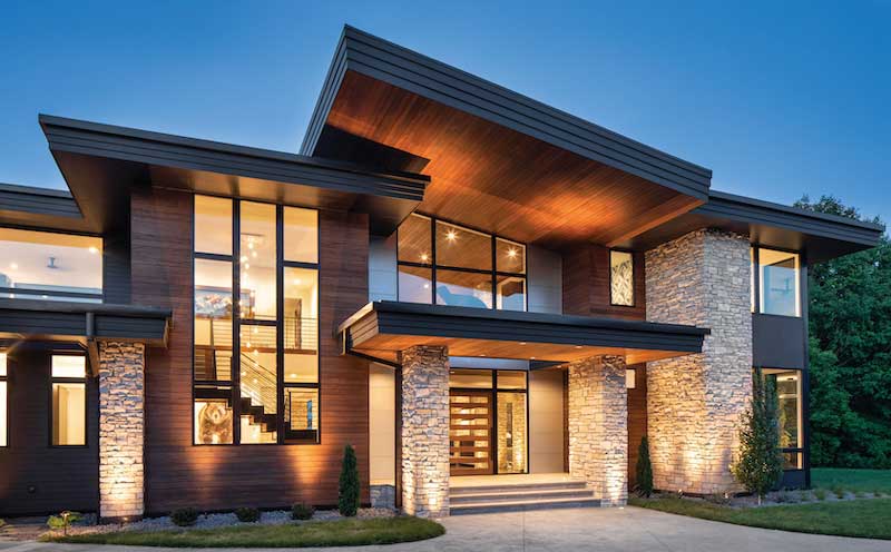 Marvin Ultimate Awning windows, Marvin Ultimate Casement windows, Marvin Ultimate Direct Glaze windows, and Marvin Ultimate Polygon windows, modern prairie-style home 