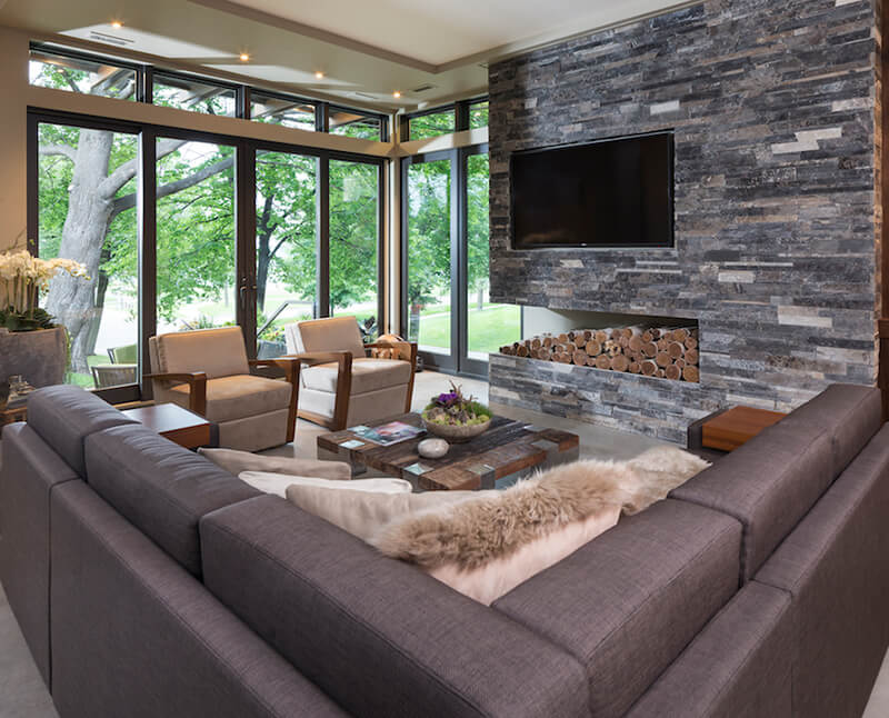 Modern style living room with Marvin Windows