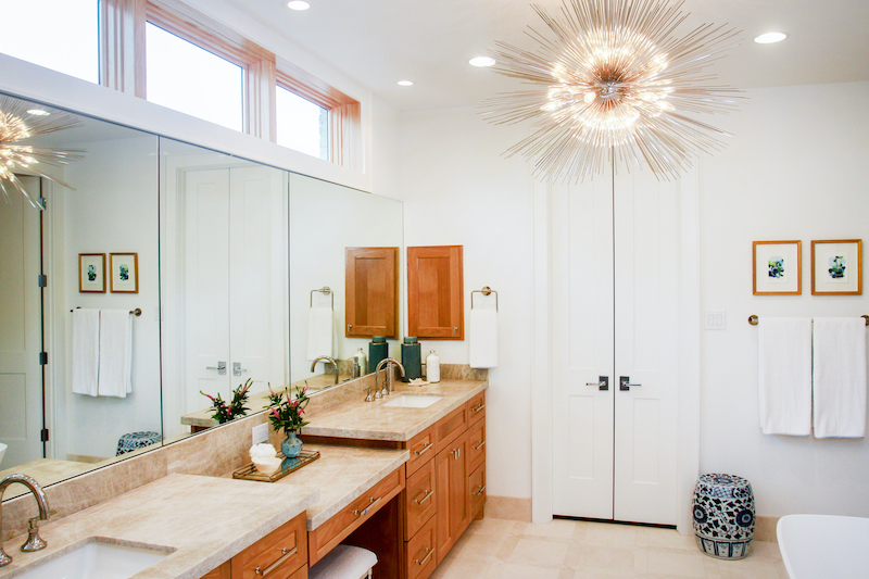 A large bathroom in a Modern Farmhouse style home featuring Marvin windows.
