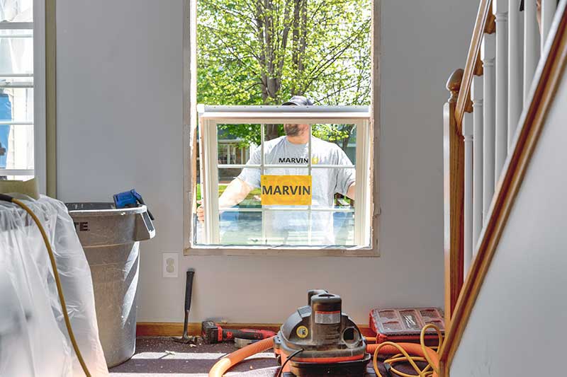 A Marvin certified installing contractor replacing a window in a home in Farmington, Minnesota.