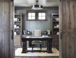 Modern farmhouse-style home office featuring Marvin Elevate Awning windows