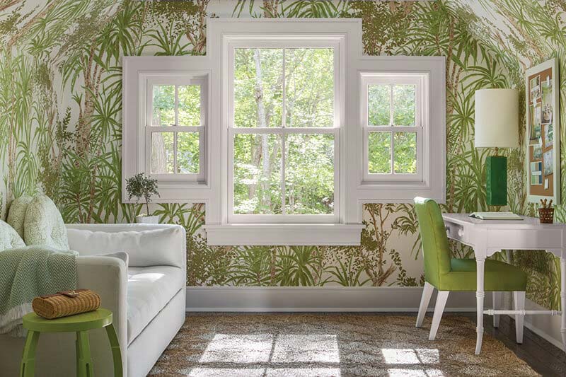 Wallpapered room with Marvin Windows