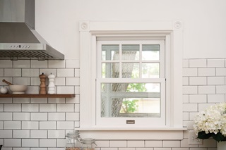 Marvin Ultimate single hung wood window in a kitchen.