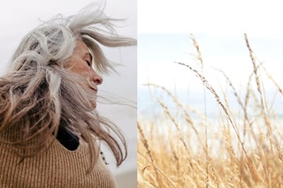 Composite image of woman enjoying the outside air and view of a field in the country