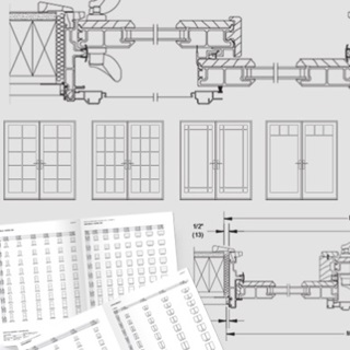 Close-up of blueprint and technical specifications brochures