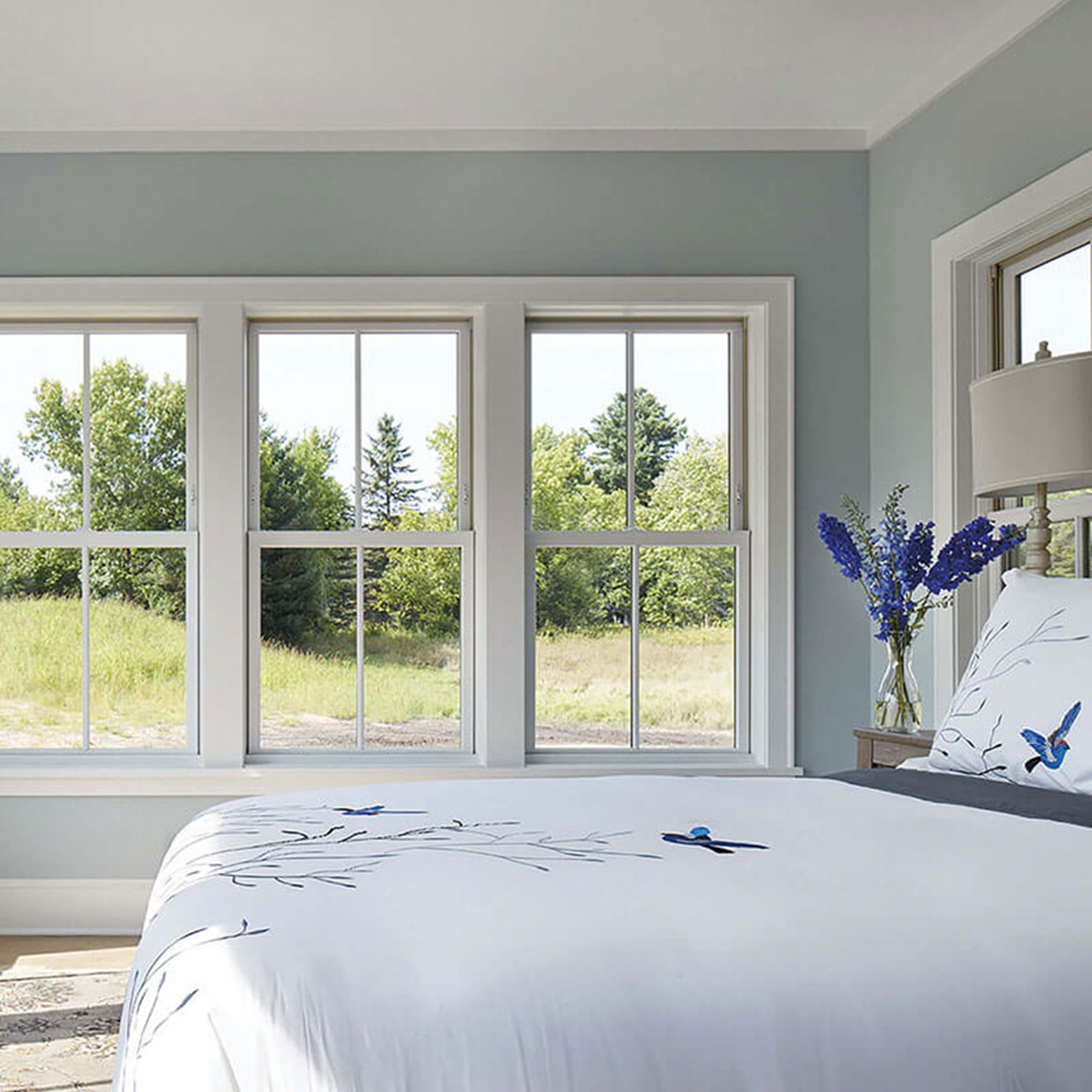 Bright Bedroom With Marvin Elevate Double Hung Windows
