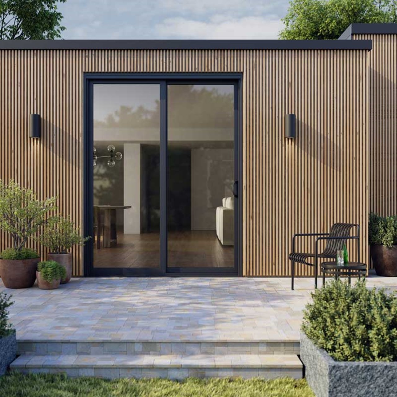 Modern home with black essential sliding patio door