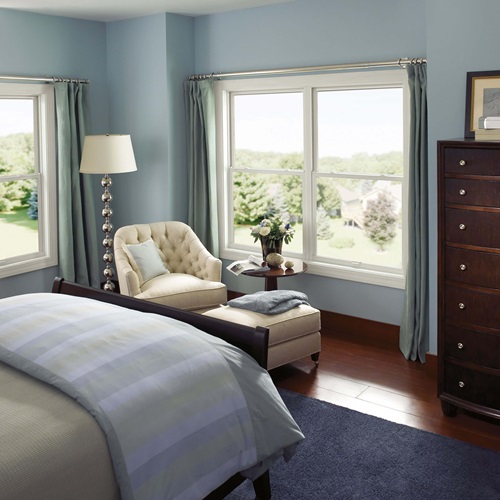 Blue Bedroom With Marvin Essential Double Hung Windows