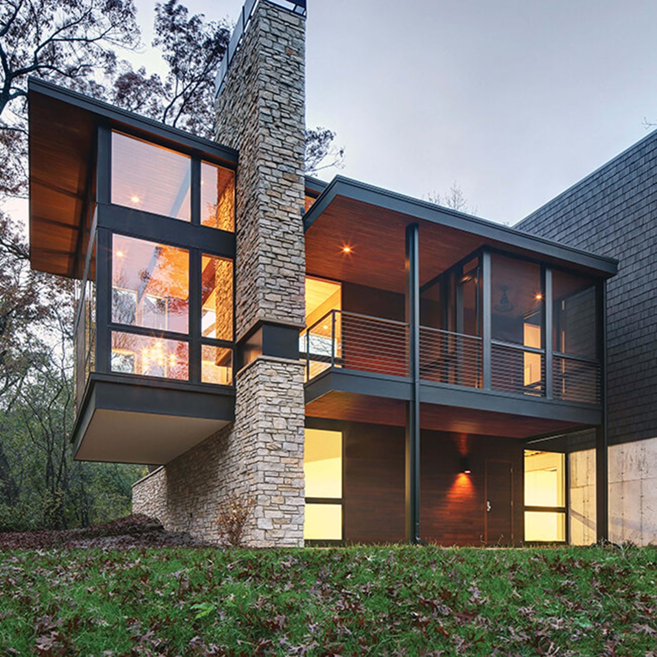 Exterior View Of Contemporary House With Marvin Essential Specialty Shapes Windows