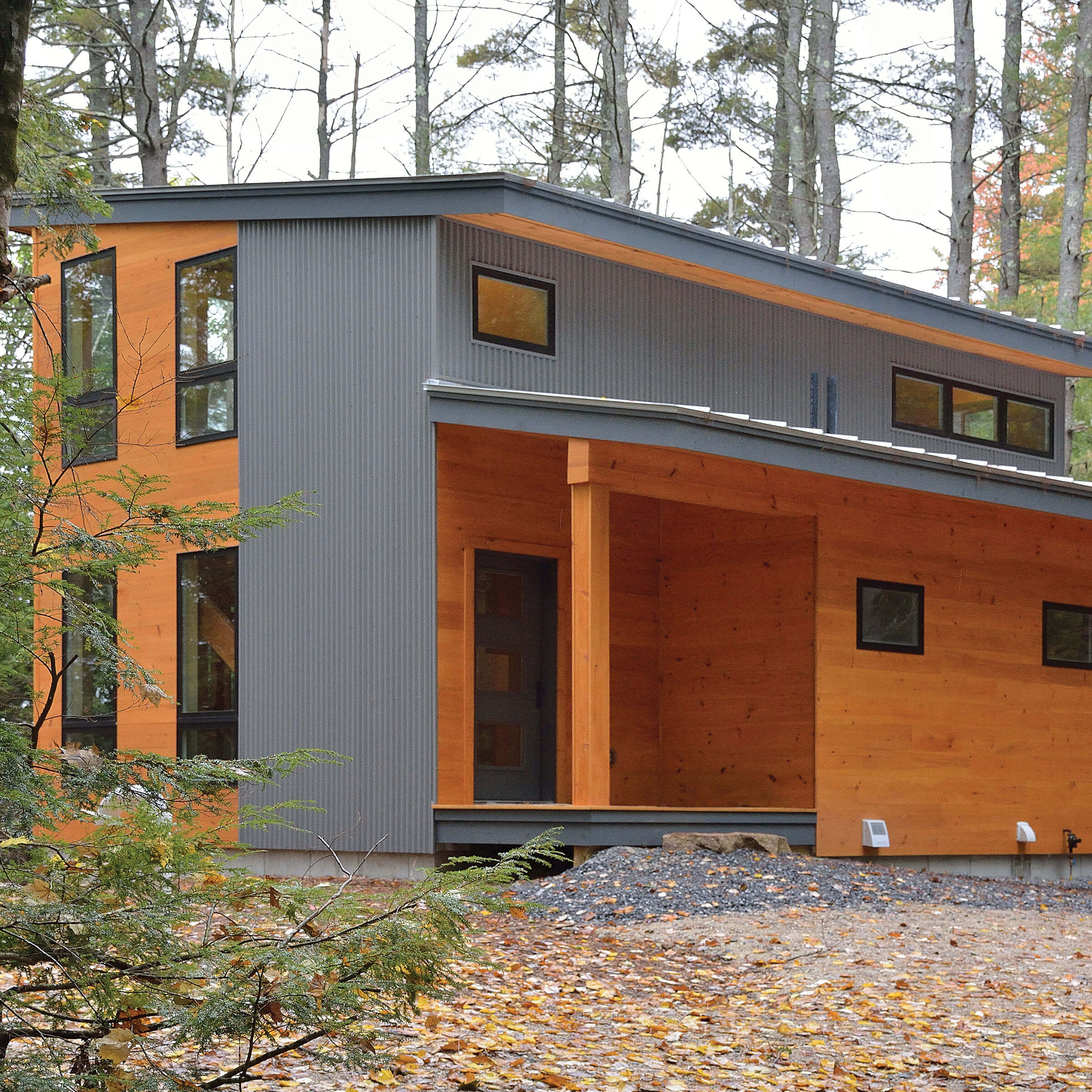 Exterior View Of Contemporary Cabin With Marvin Essential Windows