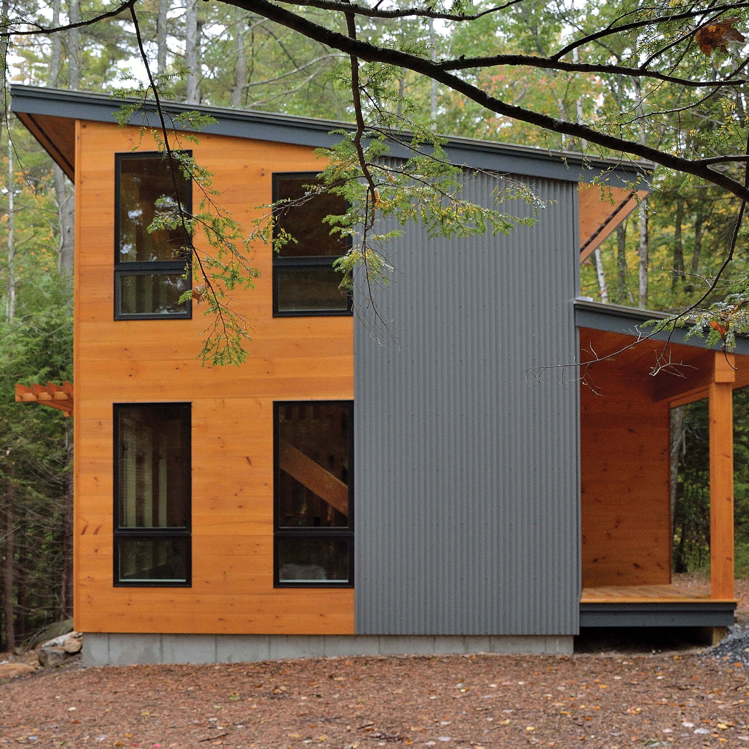 Exterior View Of Contemporary Cabin With Marvin Essential Windows