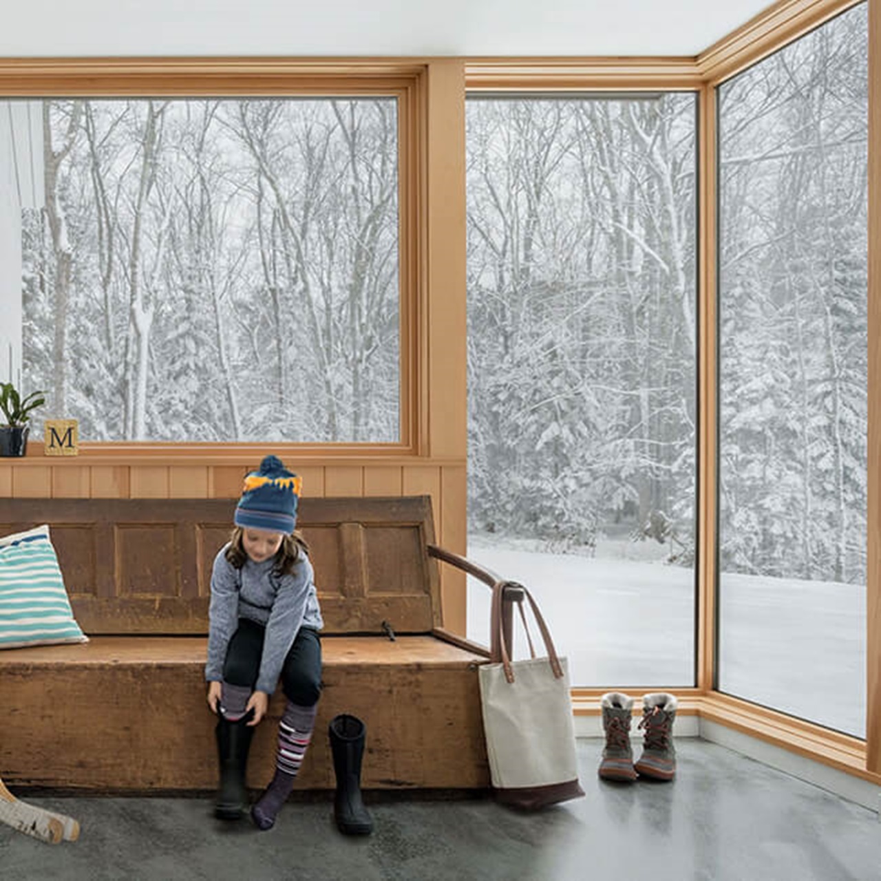 Snowy Scene Through Marvin Elevate Casement Window