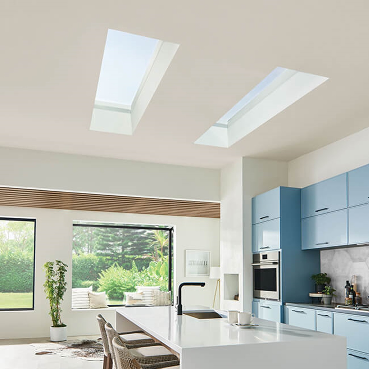 Interior of home with Marvin Skycove window box and Marvin Awaken Skylights