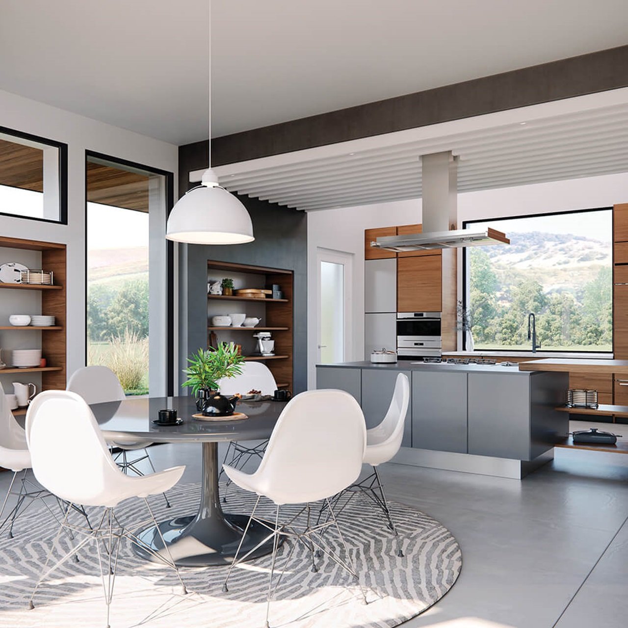 Large Modern Kitchen With Signature Modern Picture Windows