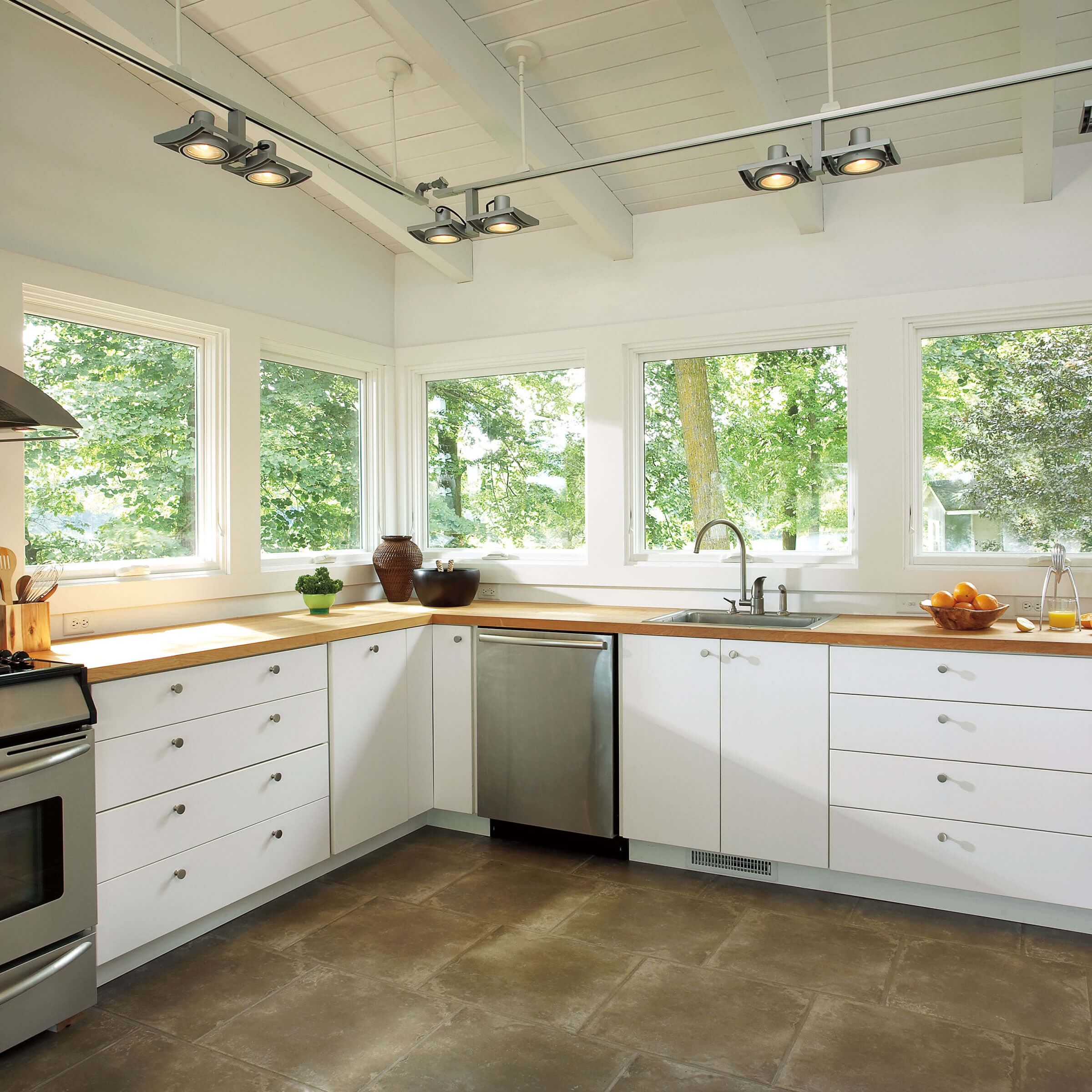 White Kitchen With Signature Ultimate Awning Narrow Frame Windows 