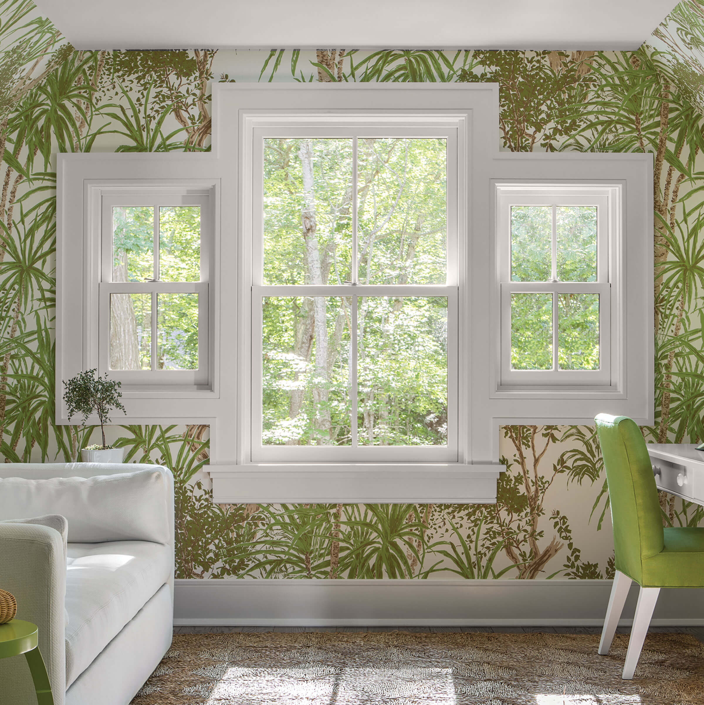 Palm Tree Wallpapered Room With Signature Ultimate Double Hung G2 Windows 