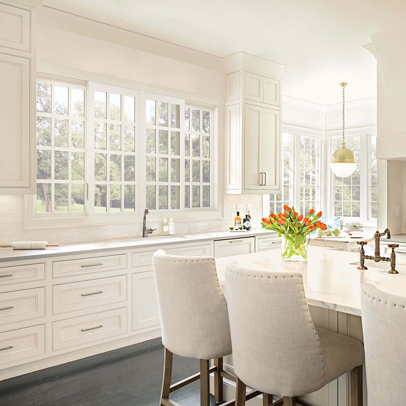 White Kitchen With Signature Ultimate Glider 4 Panel Biparting Windows