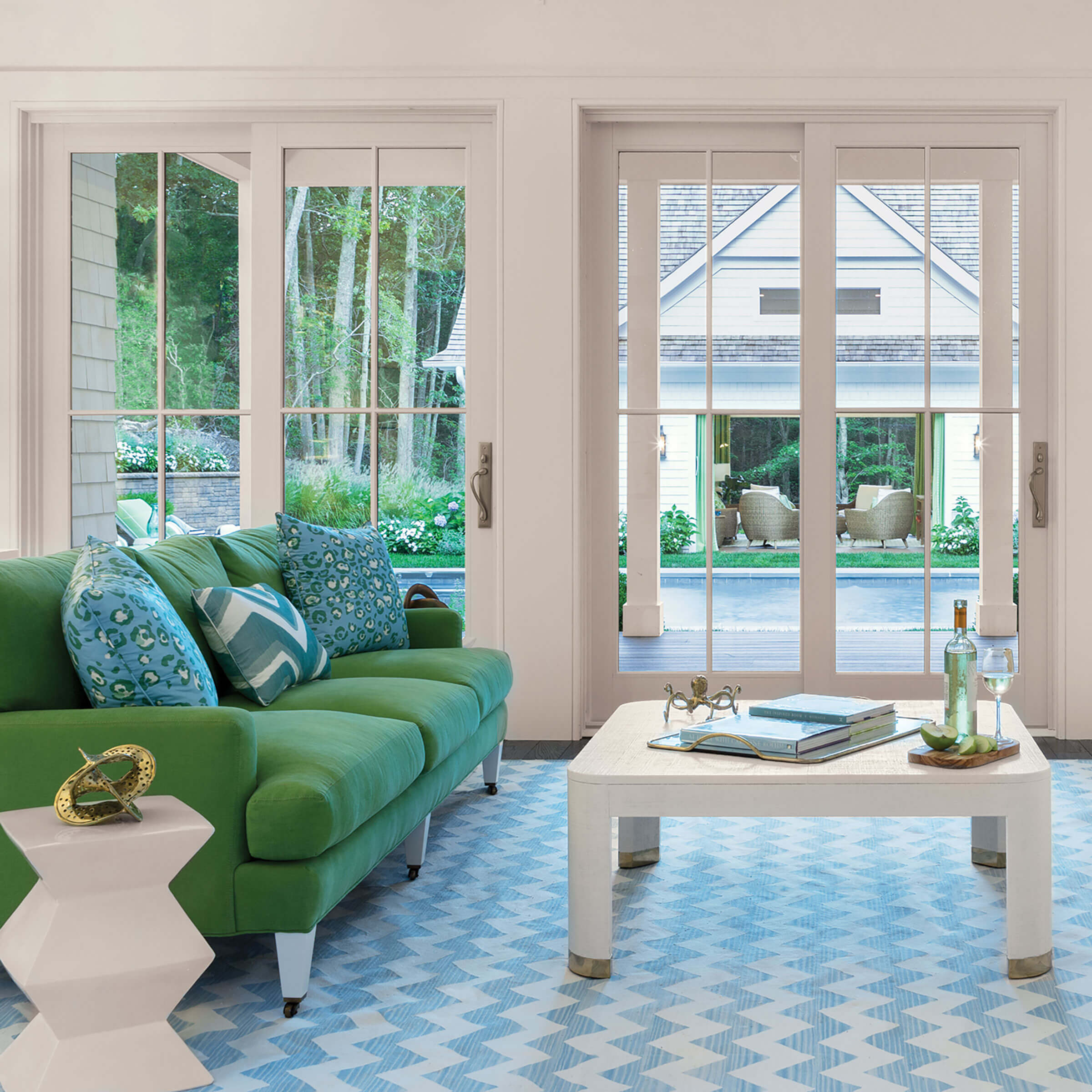 Green And Blue Living Room With Signature Ultimate Sliding French Door