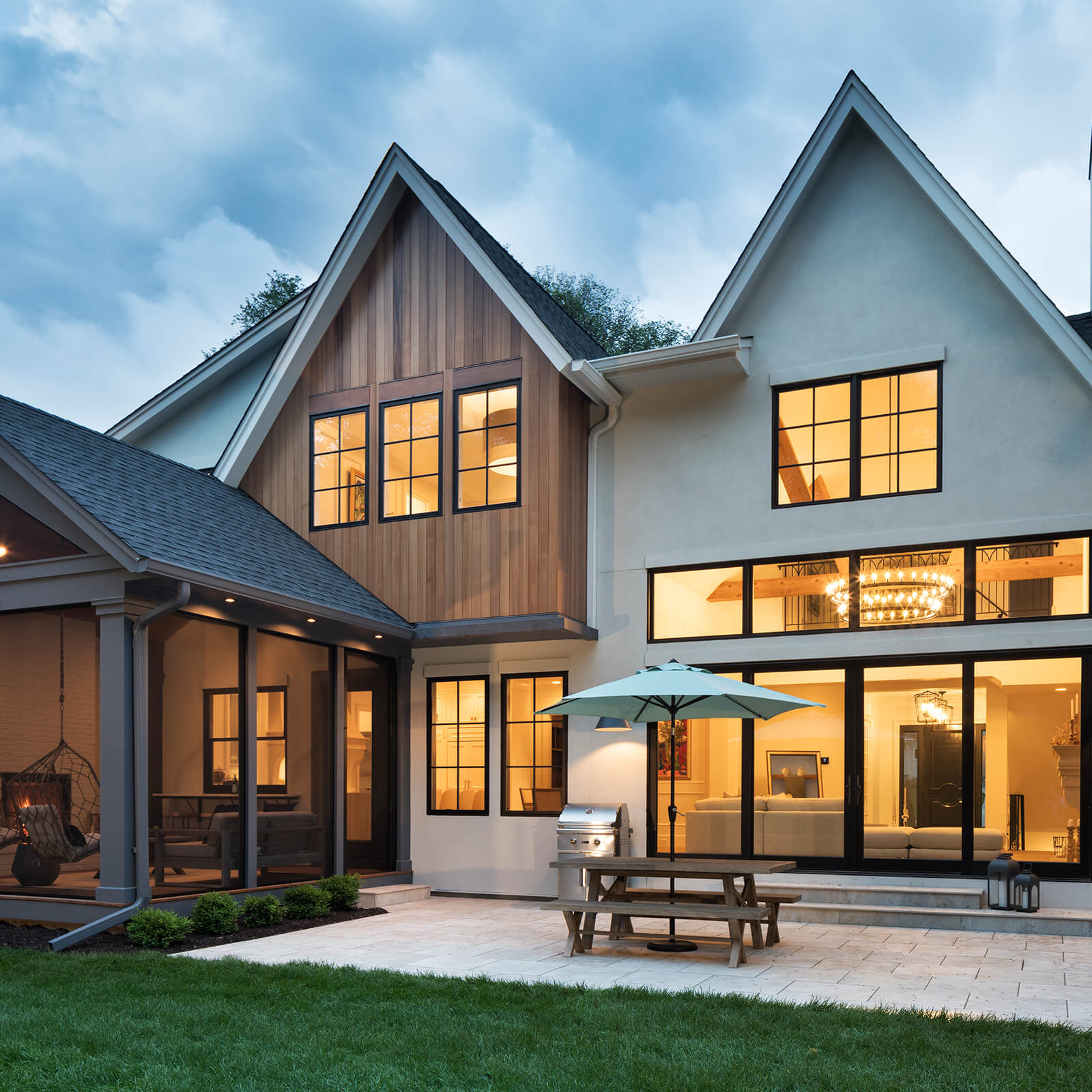 Exterior of modern traditional home with Marvin Elevate Sliding French Door and Elevate Casement Windows