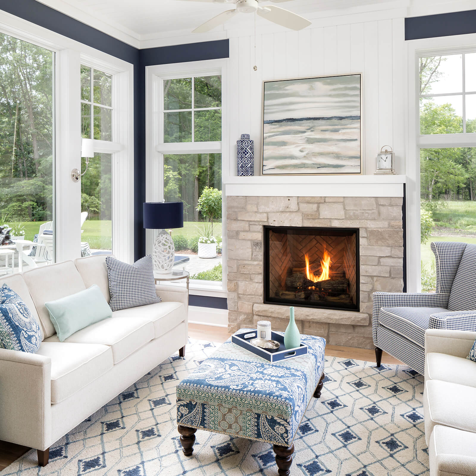 Cozy living room with Marvin Elevate Casement Windows and Elevate Direct Glaze Windows