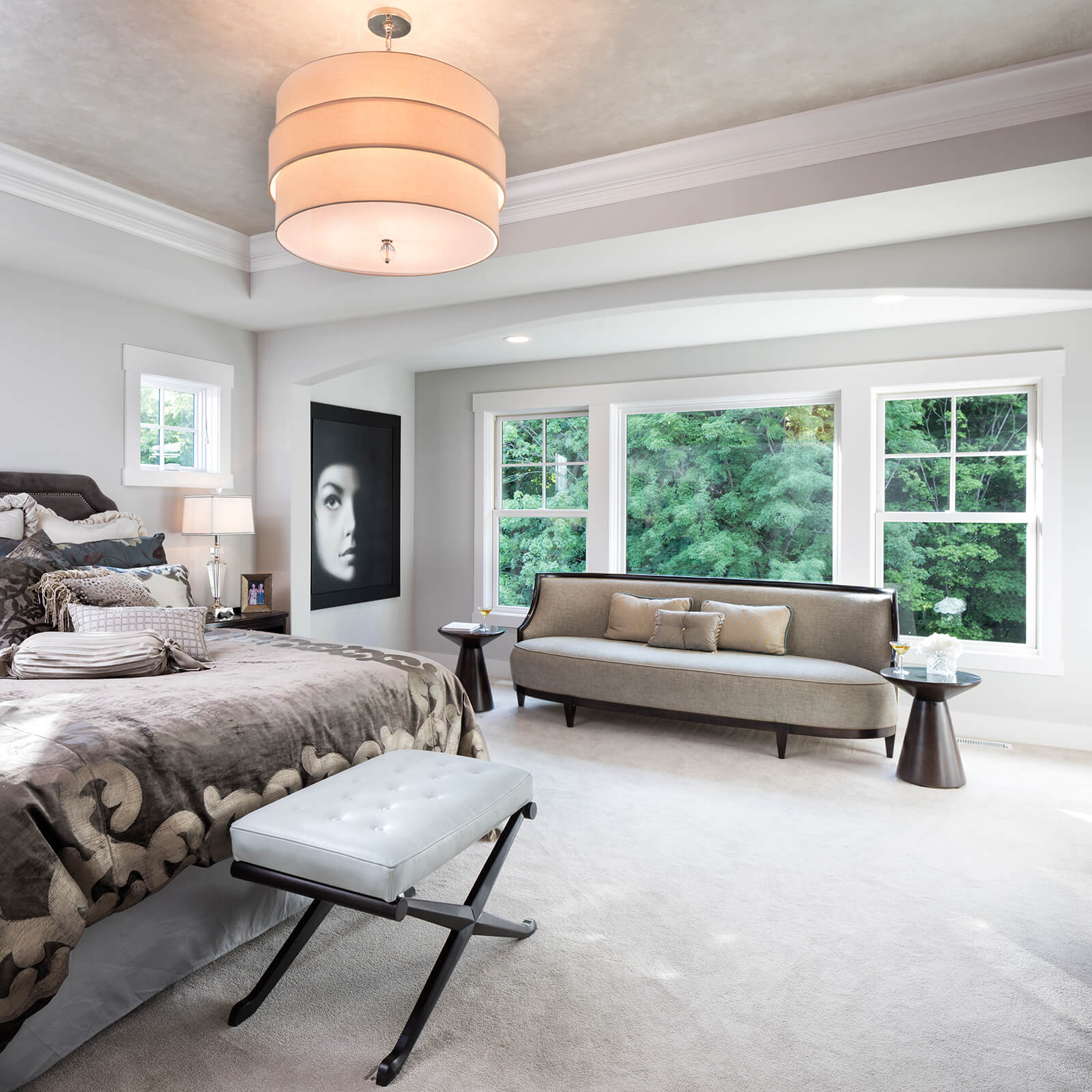 Large bedroom with Marvin Elevate Awning Windows, Elevate Double Hung Windows and Elevate Picture Windows