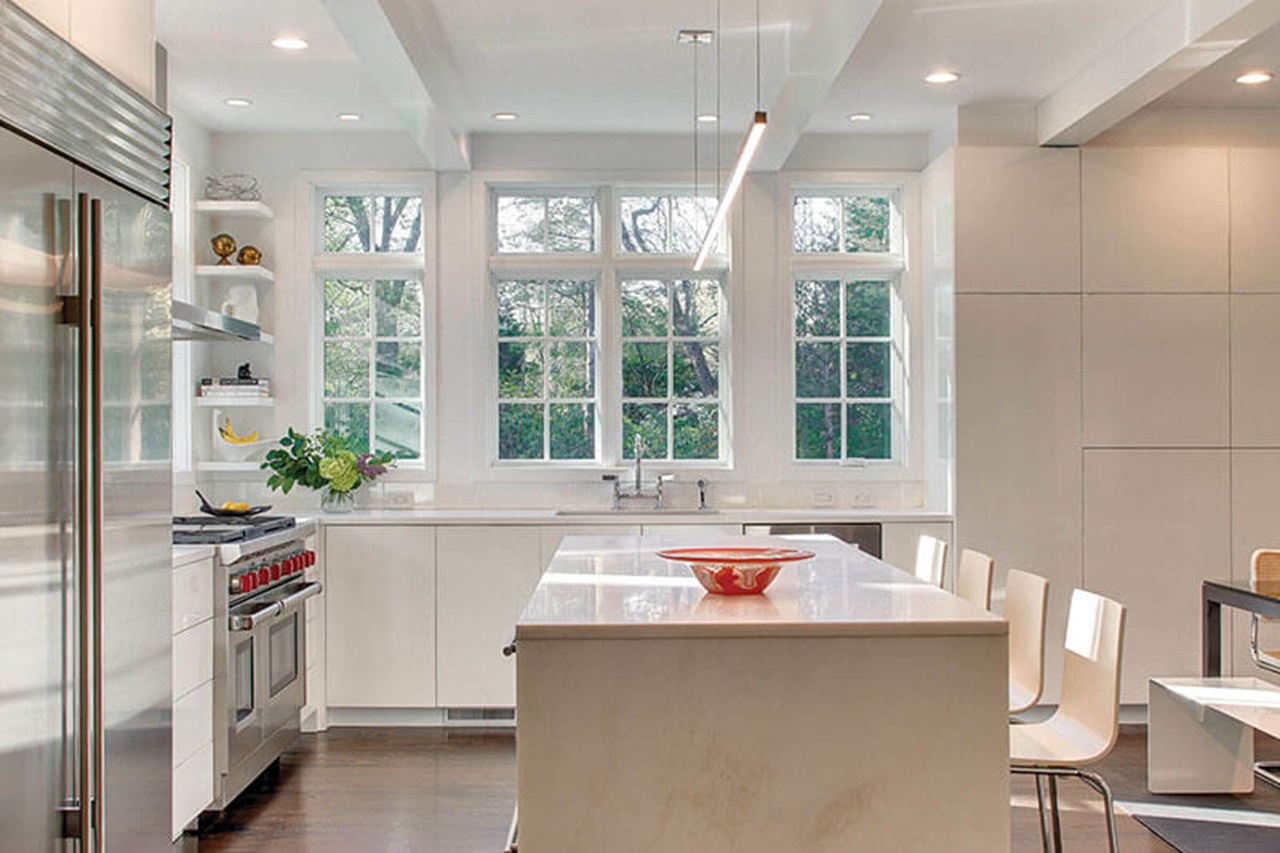 White Kitchen With Marvin Elevate Casement Narrow Frame Windows