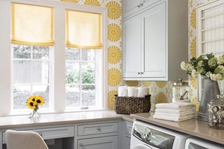 White And Yellow Laundry Room With Marvin Elevate Casement Windows
