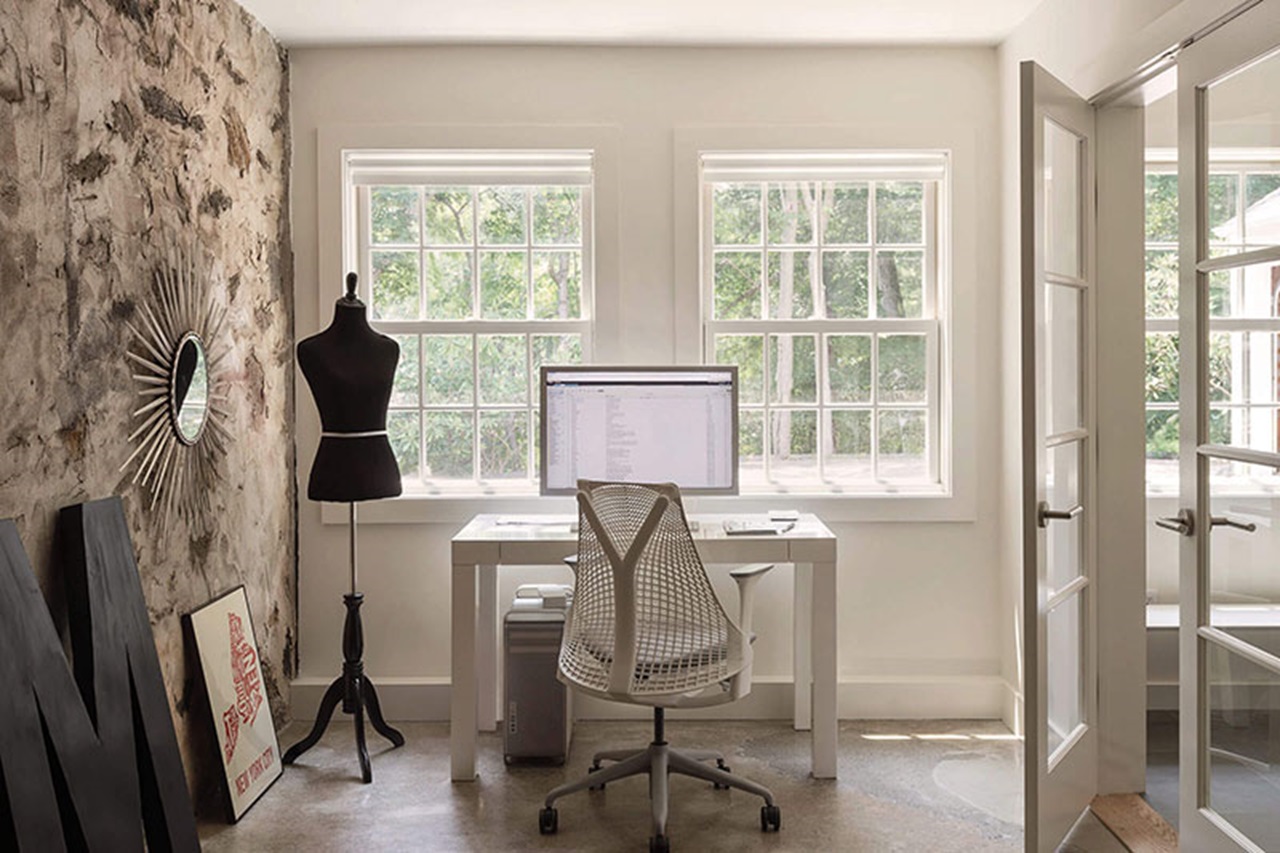 Home Office With Marvin Elevate Double Hung Insert Windows