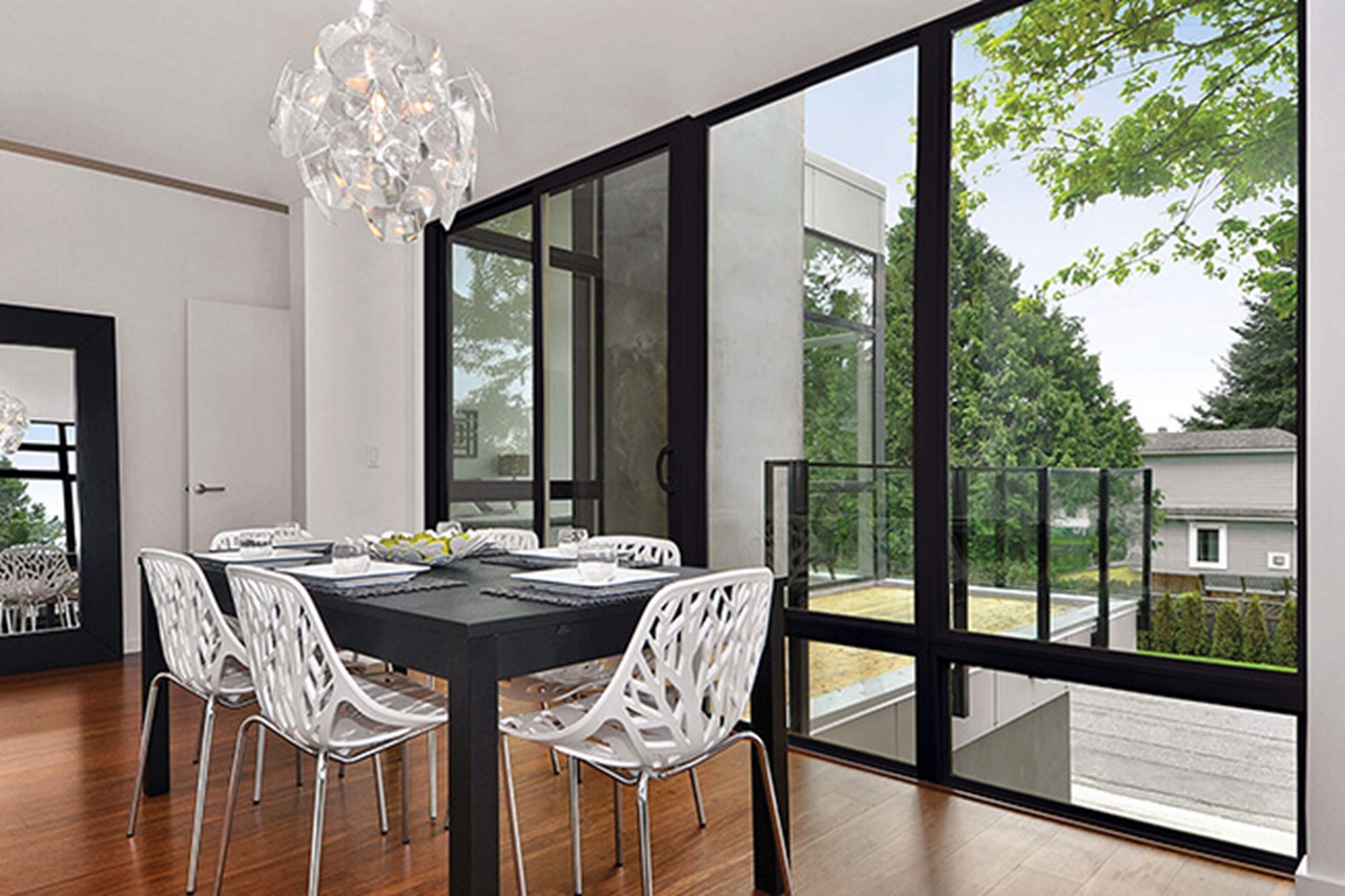 Dining Room With Large Marvin Essential Sliding Patio Door In Ebony