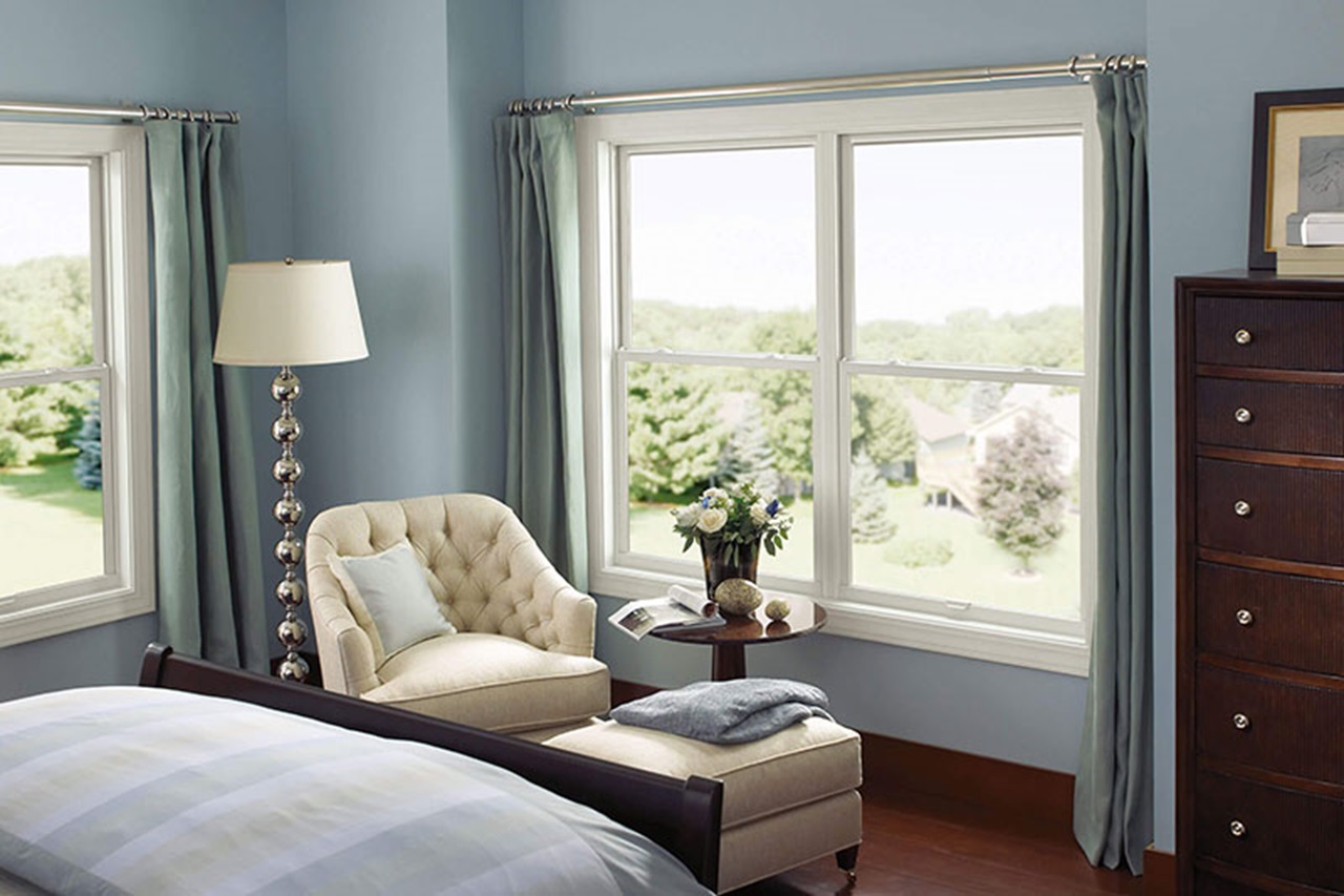 Blue Bedroom With Marvin Essential Double Hung Windows