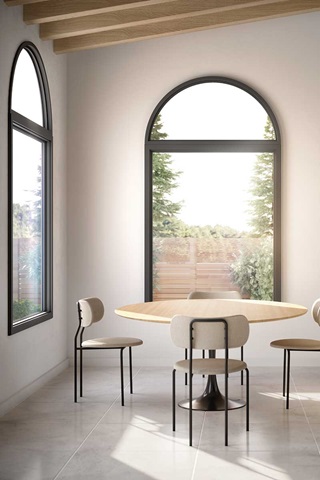 Dining area with Marvin Essential Round Top windows